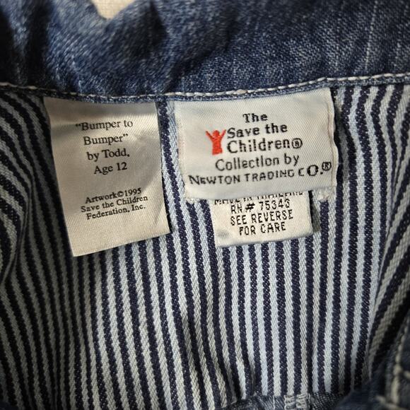 VTG Save The Children Newton Trading Co Denim Romper 3 Mo Blue Embr Fire Truck - Picture 9 of 14